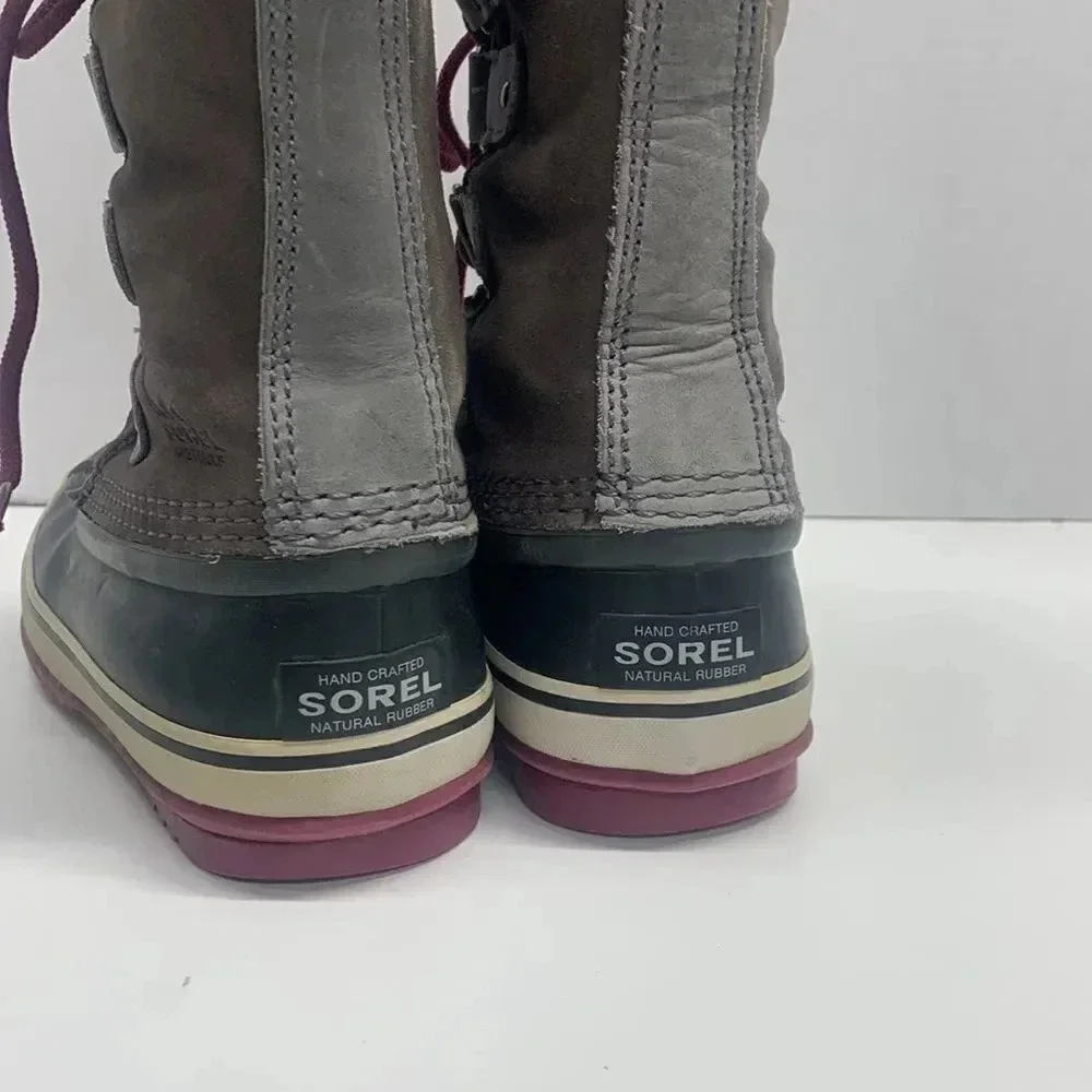 Sorel Joan of Arctic Knit Lace Up Waterproof Winter Boots Gray Womens Size 6